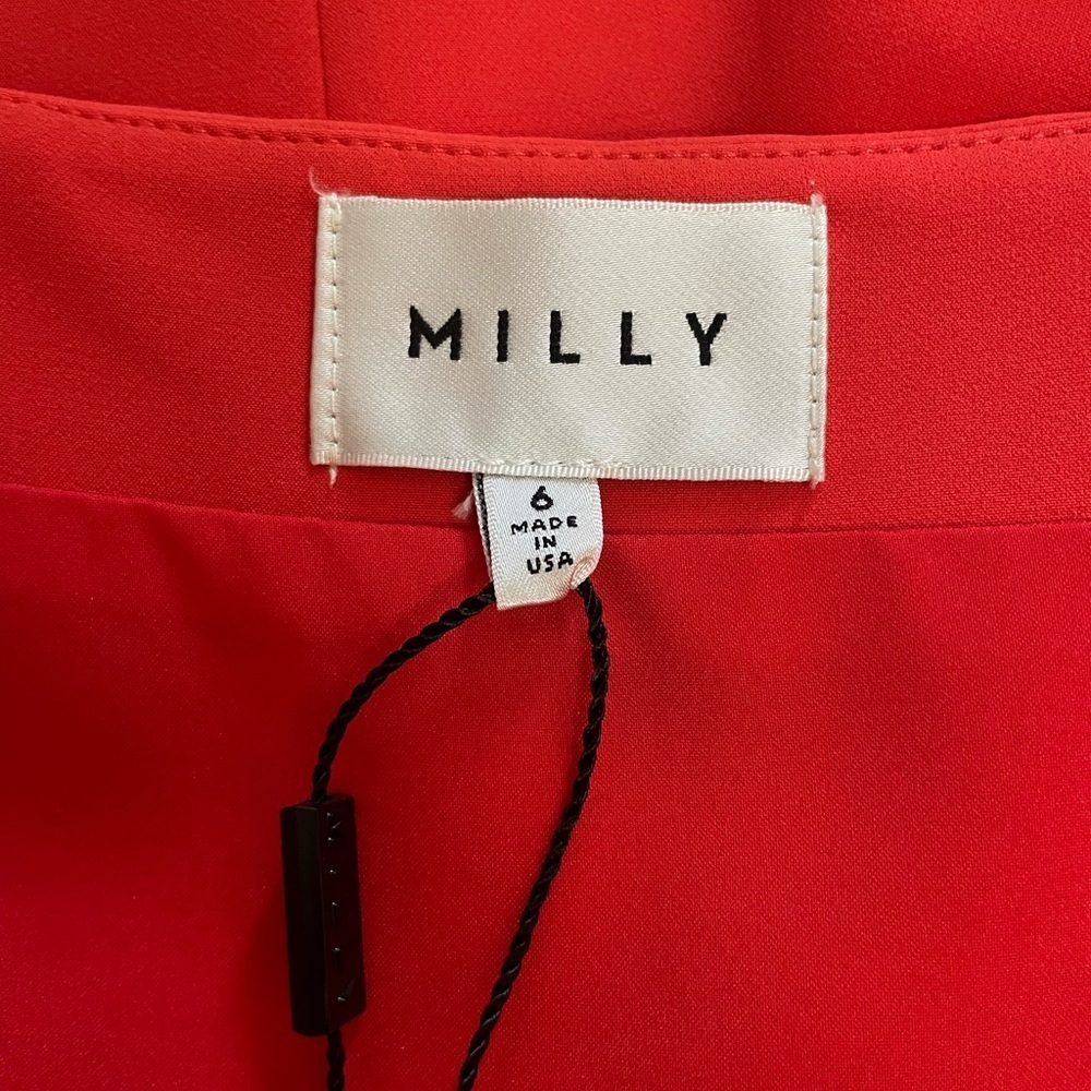 Milly Red Sleeveless A-Line Dress Square Neck Peplum Asymmetrical Ruffle Size 6 - Picture 9 of 13
